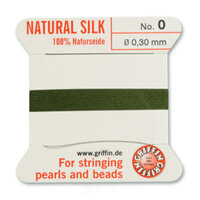 No 0 - 0.30mm - Olive Carded Bead Cord 100% Natural Silk 