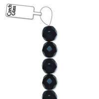 6mm Jet Round Faceted Beads, 25 Bead Strand - 6-FPR062398