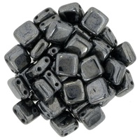 Two Hole Tile 6mm - Jet Hematite - 25 Bead Strand - CZTWN06-14400