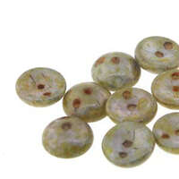 Piggy Beads - 2 Hole - 50 Bead Strand - PGY48-03000-15635 - Chalk White Green Brown