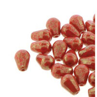 8mm x 6mm Cut Fire Polish Drop Bead - Luminous Red 93190-15495 - 20 Bead Strand