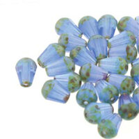8mm x 6mm Cut Fire Polish Drop Bead - Blue Opal Travertine 31010-86800T - 20 Bead Strand