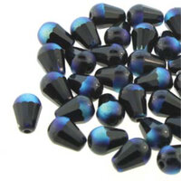 8mm x 6mm Cut Fire Polish Drop Bead - Jet AB 23980-28703T - 20 Bead Strand