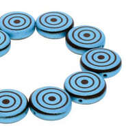 14mm 2 Hole Coin Bead - 10 Bead Strand - Target - Black & Turquoise - CN14-23980-25019DB