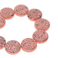 14mm 2 Hole Coin Bead - 10 Bead Strand - Contour - Black & Orange - CN14-23980-29577CL