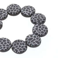 14mm 2 Hole Coin Bead - 10 Bead Strand - Cracked - Black & White - CN14-02010-29572CR