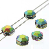 Honeycomb Chiseled Jewel 6mm - HCJ0623980-28103 - Jet Vitrail - 30 Bead Strand