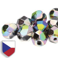 4mm Fire Polish Beads with Czech Shield - Jet Full Vitrail 23980-28103CS - 40 Bead Strand