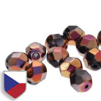 4mm Fire Polish Beads with Czech Shield - Jet Full Sliperit 23980-29503CS - 40 Bead Strand