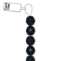 8mm Jet Round Faceted Beads, 100 Bead Strand - FPR082398