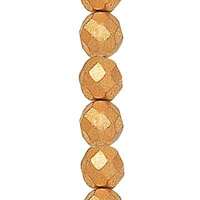 6mm Matte Gold Fire Polished Round Beads - 29 Beads Strand - 00030-01710