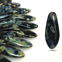 5mm x 12mm Side Drilled Dagger - Jet Silver Picasso - 23980/43400 - 54 Bead Strand