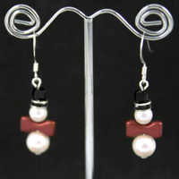 Snowman Earrings - Czech Pearl - Silver Findings