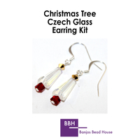 Earring Kit - Christmas Cone Trees - Czech Glass - Crystal AB with Silver Findings