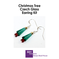 Earring Kit - Christmas Cone Trees - Czech Glass - Emerald AB with Silver Findings