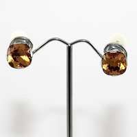 Swarovski Crystal Antique Square Clip On Earrings - Smoked Topaz