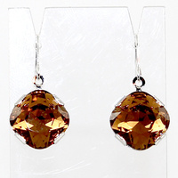 Antique Square Swarovski Crystal Earrings - Smoked Topaz & Rhodium