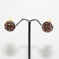 Druzy - Silver Framed Round Clip-on Earrings - Rose Gold