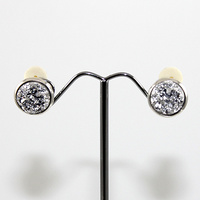Druzy - Silver Framed Round Clip-on Earrings - Silver Shade