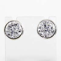 Druzy Earrings - Silver Framed Round Stud - Silver Shade