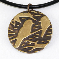 Embossed Natural Brass Pendant - Woodland Birds