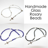Rosary Beads - Glass and Antique Silver with 30mm Crucifix