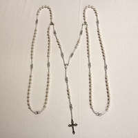 Wedding Lazo (lasso) Rosary Beads  - Crystal and Pearl - Silver Plated