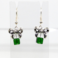 Present Earrings - Crystal & Dark Moss Green - Silver Findings