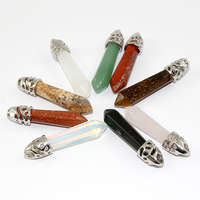 Natural Stone Bullet Pendant with Carved Platinum Top