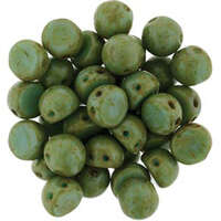 7mm Cabochon 2 Hole - Opaque Luster Turquoise Picasso - CAB07-T63130