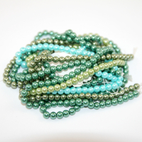 Value Pack 6mm Round Glass Pearls - 7 Mixed Strands - Blues & Greens