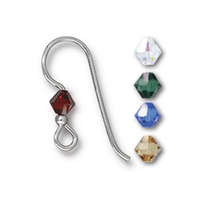 Pack of 2 Pr - French Hook with 4mm Swarovski Bicone Crystals - Sterling Silver
