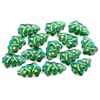 17mm x 11mm Czech Glass Christmas Tree Bead - Translucent Emerald Gold - 50730-54202