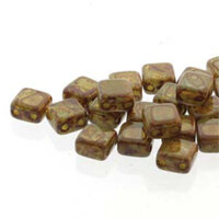 5mm 2-Hole Tile - Opal Aqua Dark Travertine - CZTWN05-61000-86805 -  30 Bead Strand