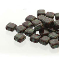 5mm 2-Hole Tile - Dark Red Travertine - CZTWN05-93210-86805 -  30 Bead Strand