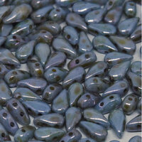 3mm x 6mm Drop Duo Bead - 2 Hole - Chalk White Blue Luster - 03000 -65431