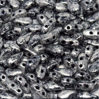 3mm x 6mm Drop Duo Bead - 2 Hole - Jet Antique Chrome - 23980-18549