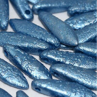 5mm x 16mm Dagger Bead - Alabaster Metallic Sea Blue Etched - 02010-29434E
