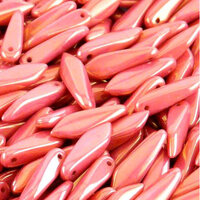 5mm x 16mm Dagger Bead - Chalk White Red Luster - 03000-14495