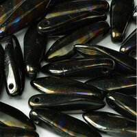 5mm x 16mm Dagger Bead - Jet Azuro Stripes - 23980-2220V