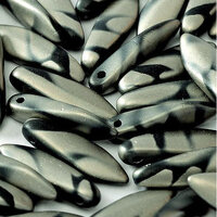 5mm x 16mm Dagger Bead - Jet Chrome Stripes Matted - 23980-2747V