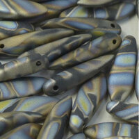 5mm x 16mm Dagger Bead - Jet Marea Stripes Matted - 23980-2807V