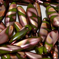 5mm x 16mm Dagger Bead - Opaque Mint Green Capri Rose Stripes - 53410-2714V