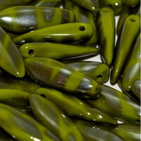 5mm x 16mm Dagger Bead - Opaque Mint Green Vacuum Hematite Stripes - 53410-2720V