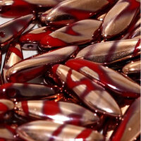 5mm x 16mm Dagger Bead - Opaque Red Capri Gold Stripes - 93200-2710V