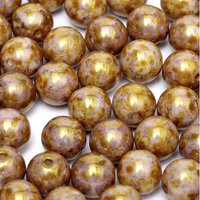 3mm Druk (Round) Bead - Chalk White Lila Gold Luster - 03000-15695