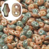 Super Duo 2.5mm x 5mm - DU0563132-14495 - Duet Opaque Green Turquoise Ivory Red Luster