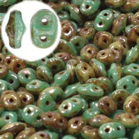 Super Duo 2.5mm x 5mm - DU0563132-43400 - Duet Opaque Green Turquoise Ivory Picasso
