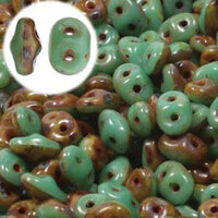 Super Duo 2.5mm x 5mm - DU0563132-86805 - Duet Opaque Green Turquoise Ivory Dark Travertine