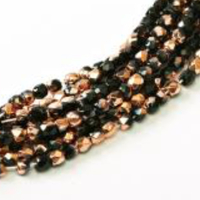 2mm Fire Polish Bead - Jet Capri Gold - 23980-27101